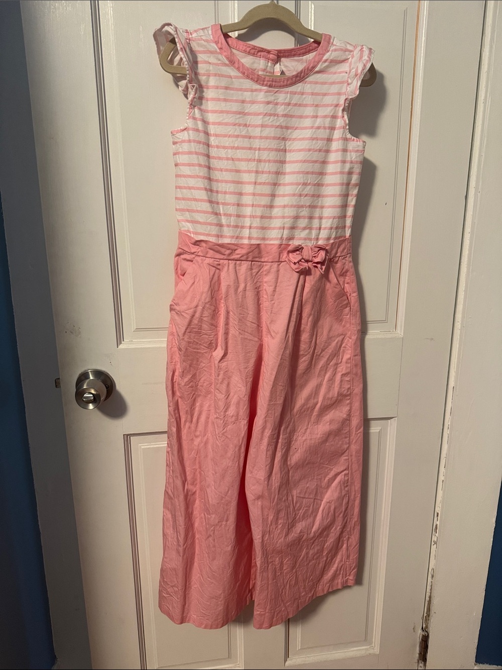 Janie and Jack Pink & White Striped Flutter Sleeve Jumpsuit - 100% cotton
